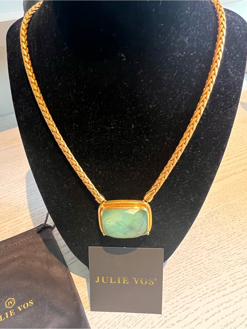 Julie Vos Gold-Tone Necklace with Green Opalescent Pendant- NWT - Picture 6 of 7